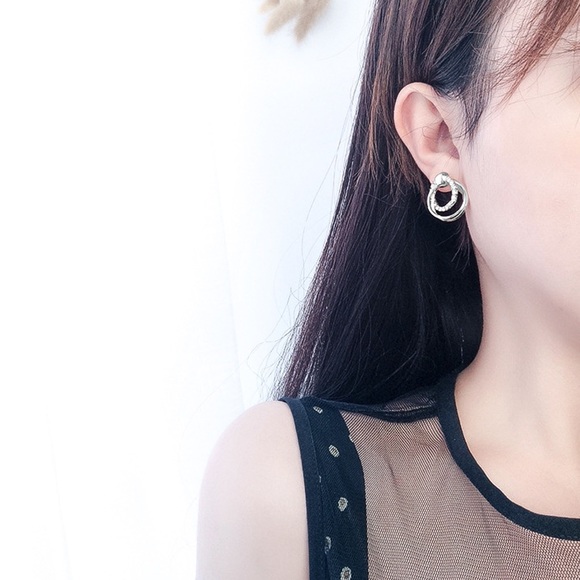 Any 2/$20! Silver Triple CZ Ring Stud Earrings - Picture 6 of 9